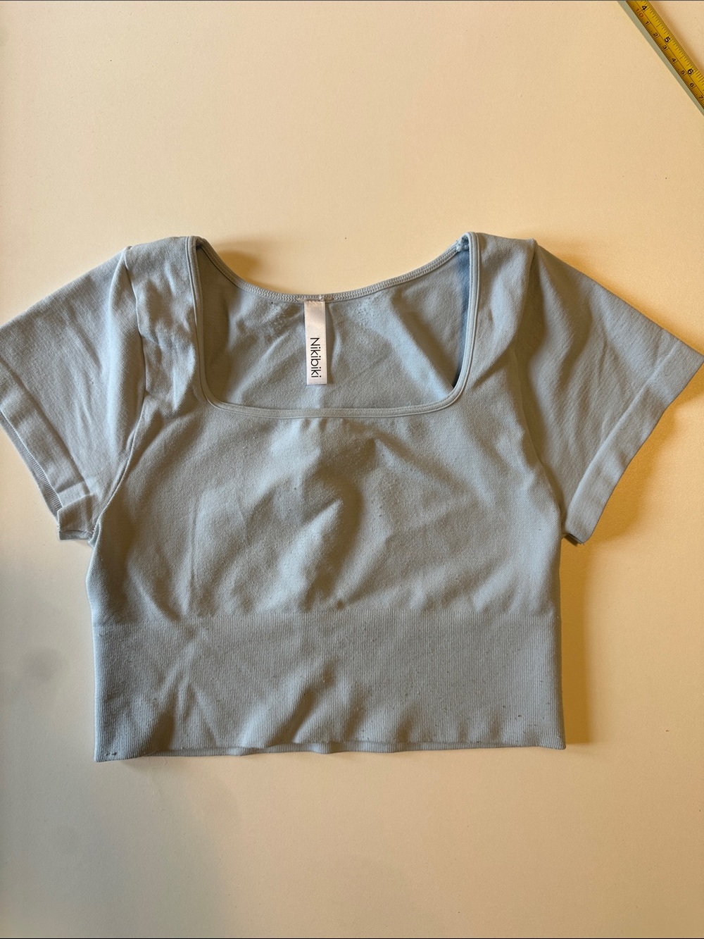 Nikibiki Pale Blue Square Neck Cropped Tee